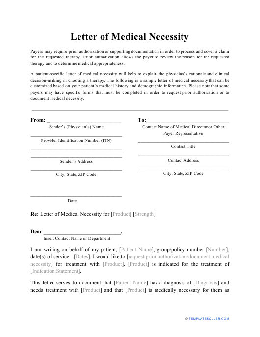 Letter Of Medical Necessity Template Download Printable PDF 
