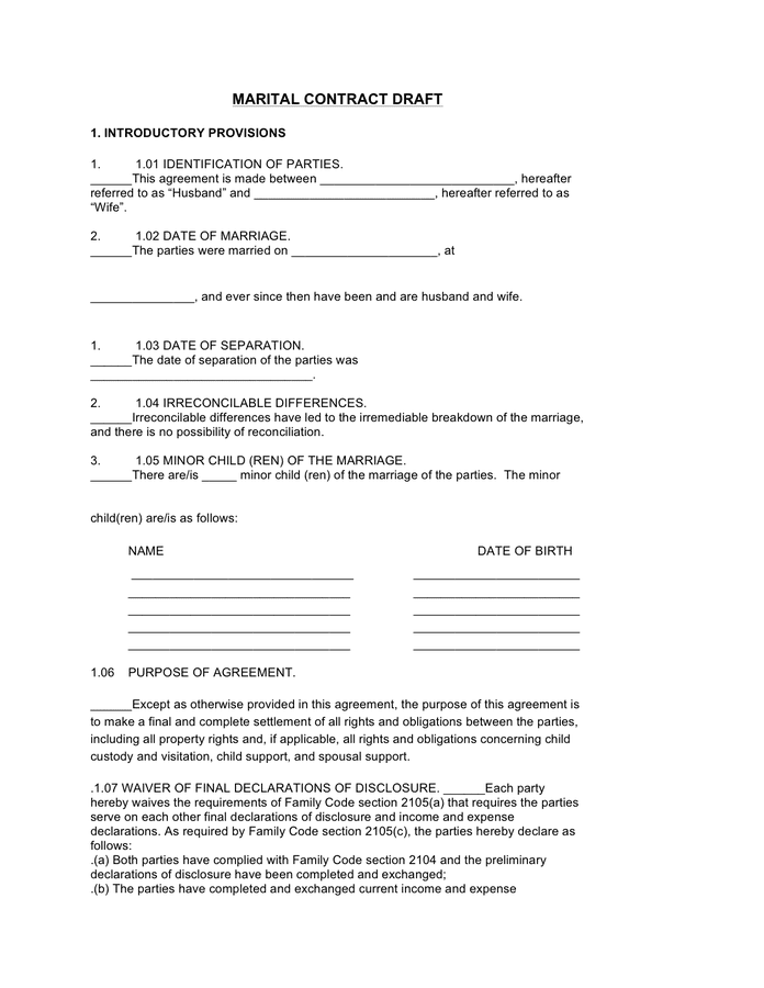 Marriage Contract Template In Word And Pdf Formats