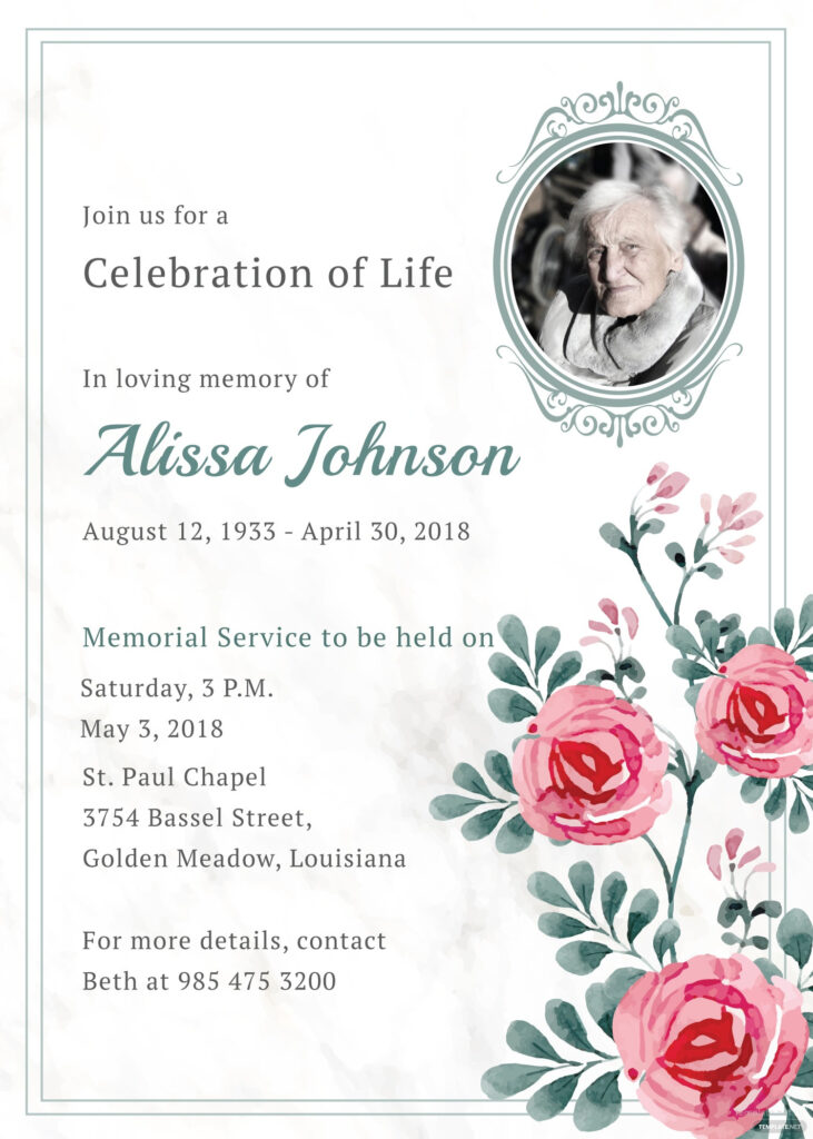 Memorial Service Invitation Template In Adobe Illustrator Photoshop