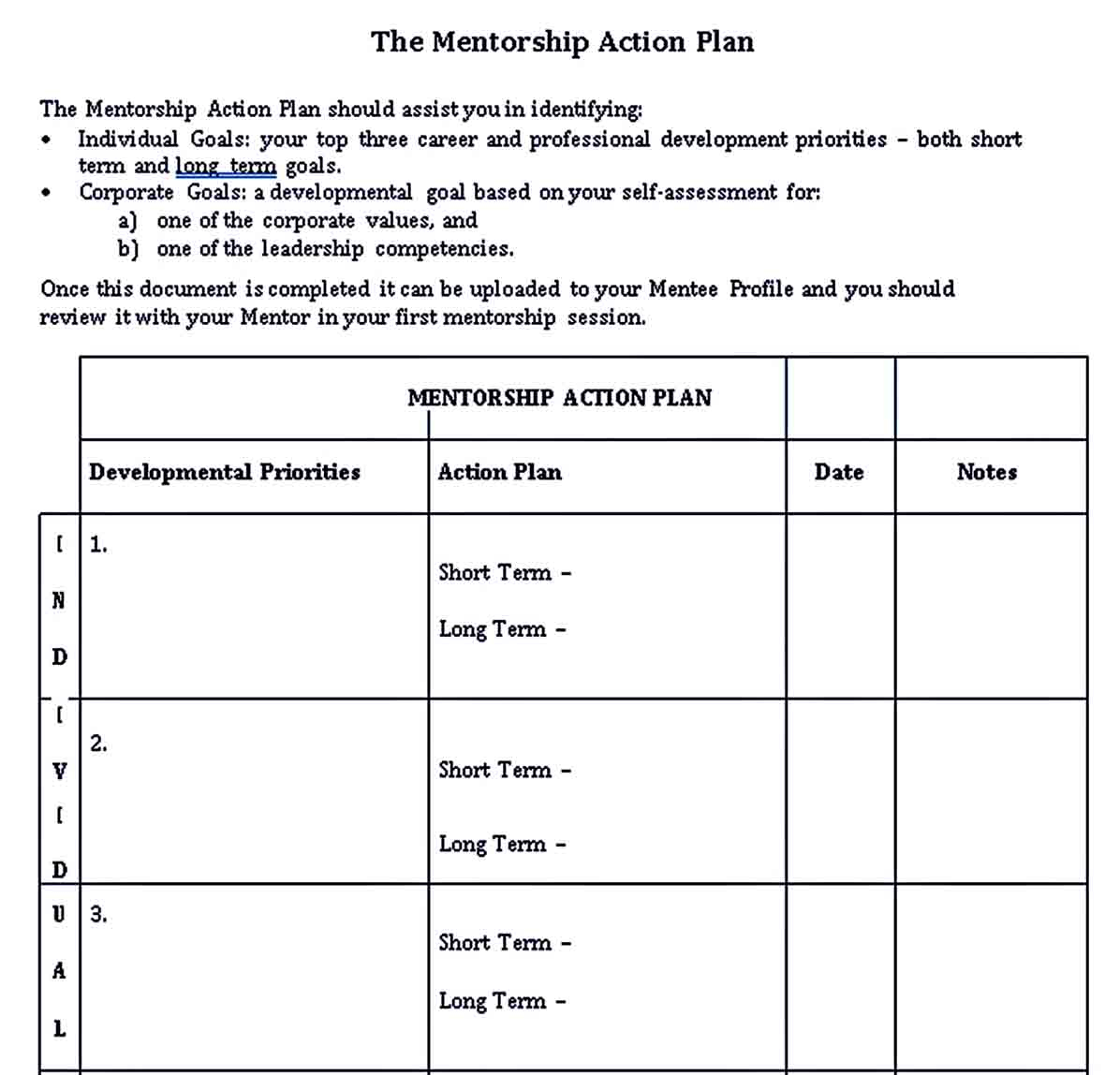Mentoring Action Plan Templates Room Surf