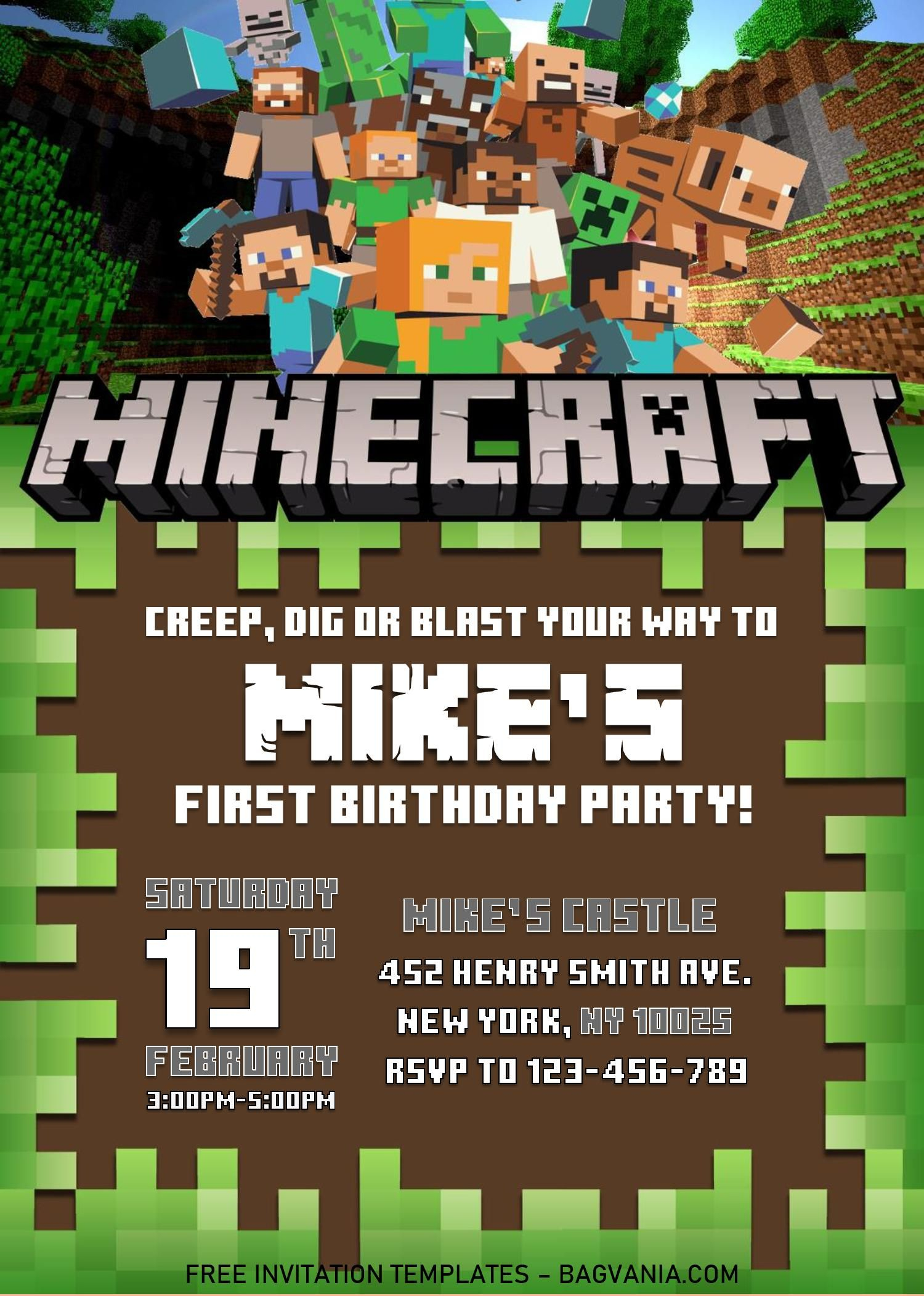 Minecraft Birthday Invitation Templates Editable With MS Word