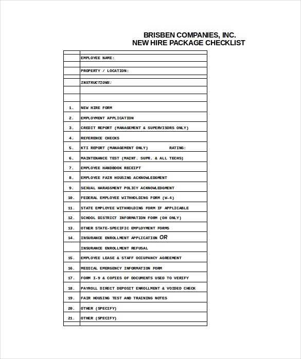 New Hire Checklist Template 18 Free Word Excel PDF Documents Download 