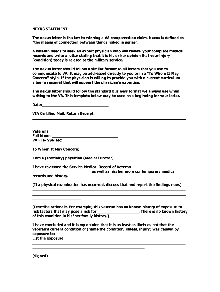 Nexus Statement Fill And Sign Printable Template Online US Legal Forms