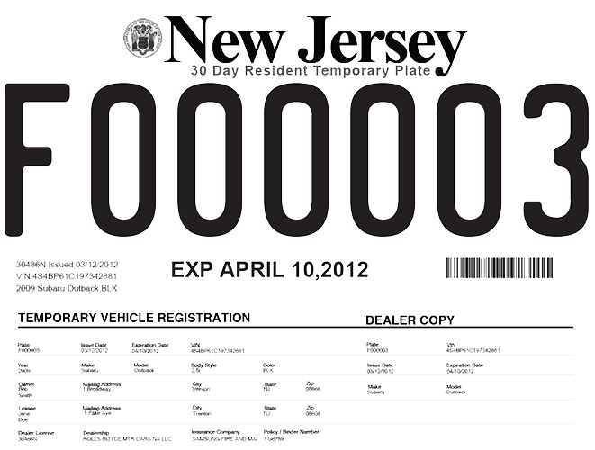NJ Temporary License Plate Printable Templates Printable Free