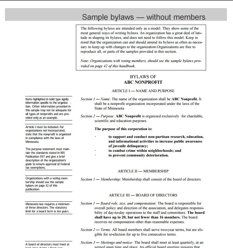 Non Profit Bylaws Template Free Word Templates