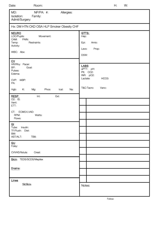 Nursing Report Sheet Printable Pdf Download