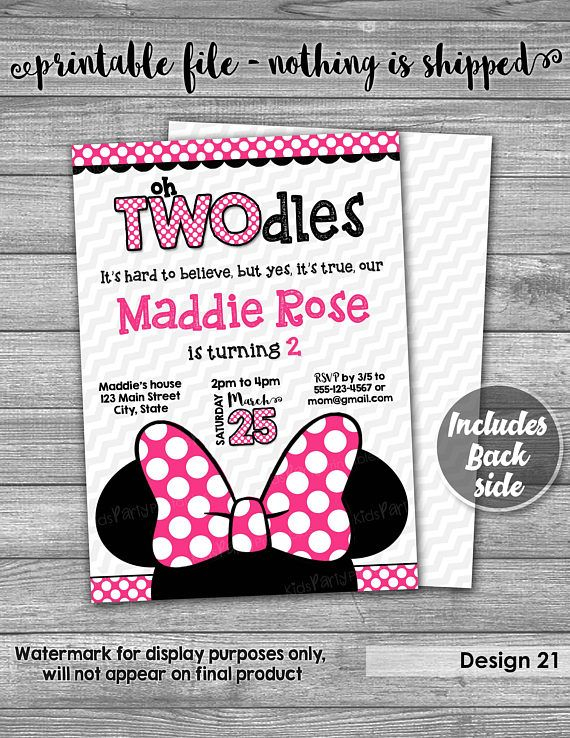 Oh Twodles Invitation PRINTABLE Minnie Mouse Invitation Oh Twodles