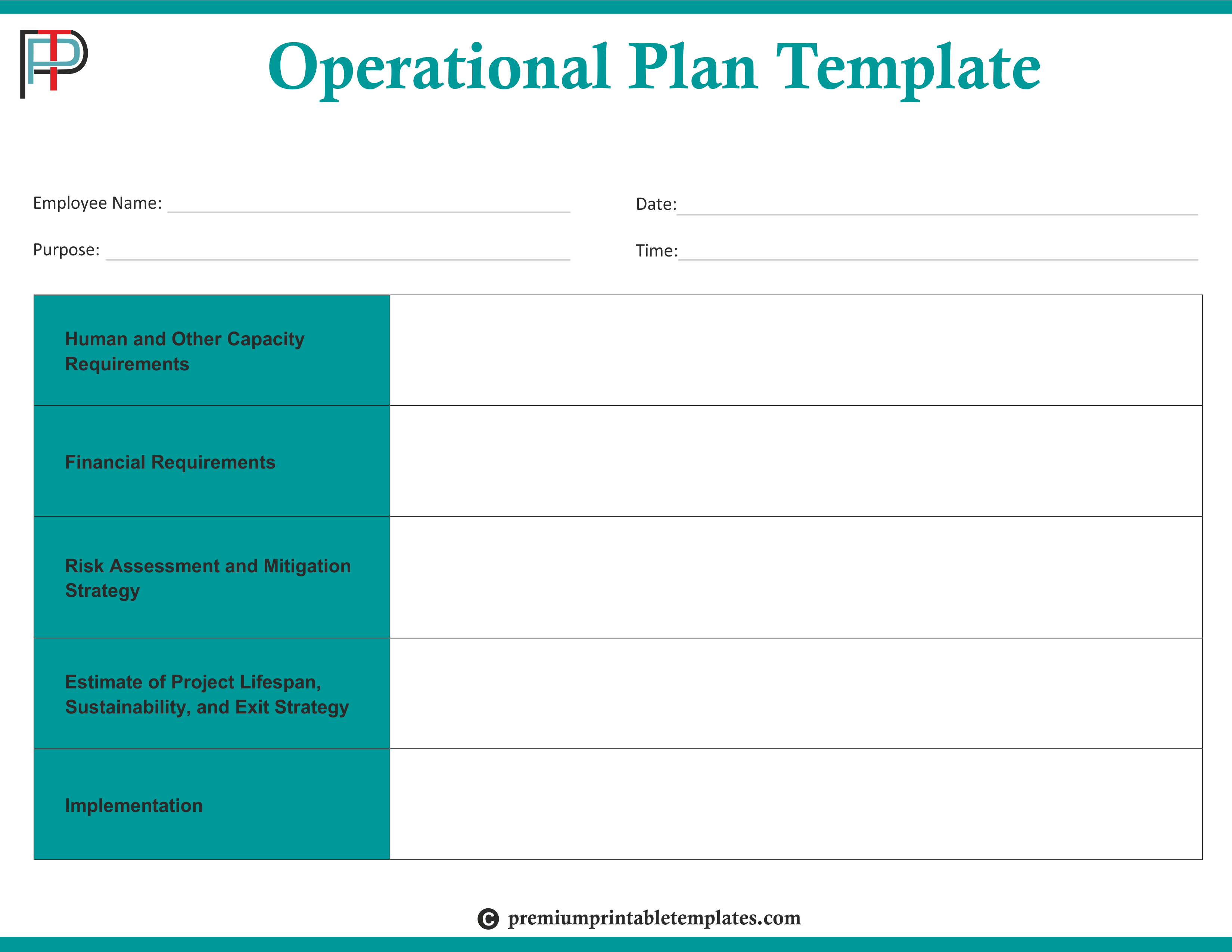 Operational Plan Template Premium Printable Templates