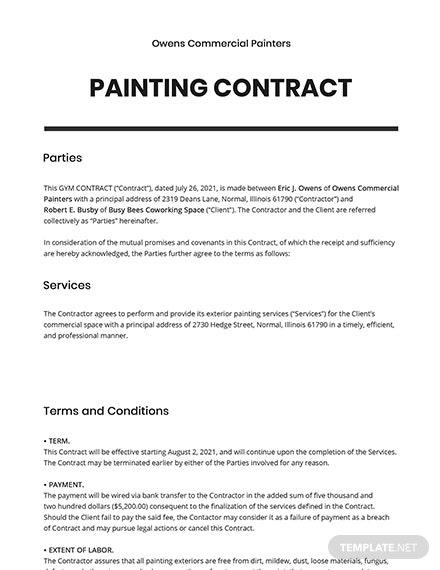 Painting Contract Template Google Docs Word Template
