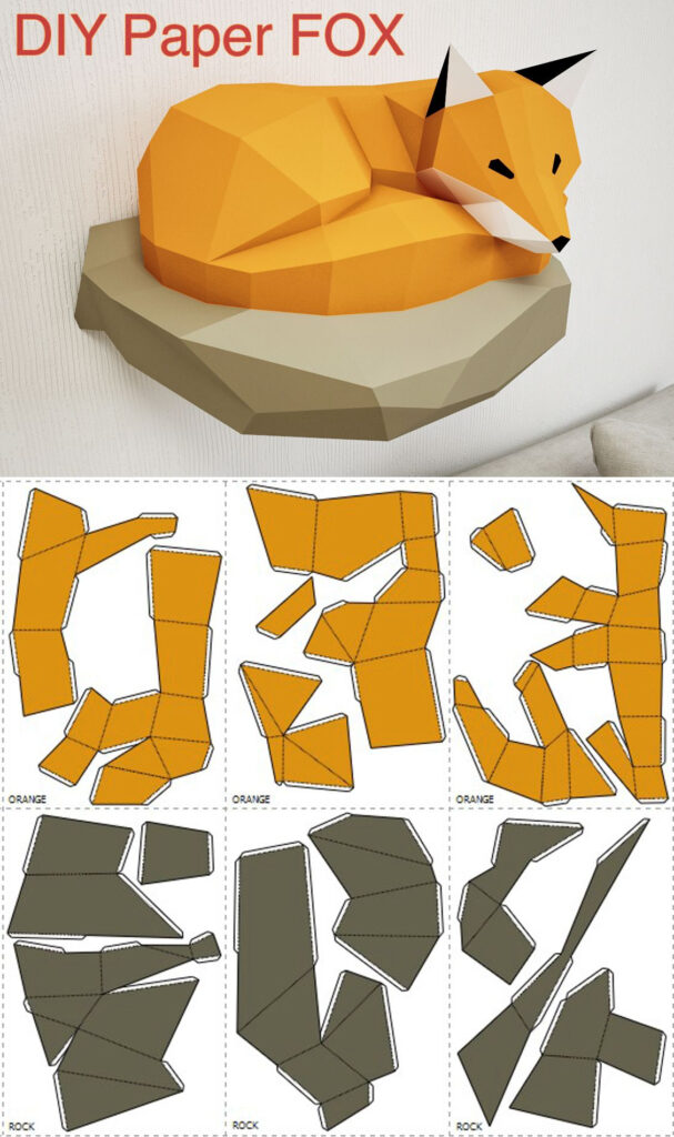 Papercraft Fox On Rock Paper Model 3d Paper Craft Paper Sculpture