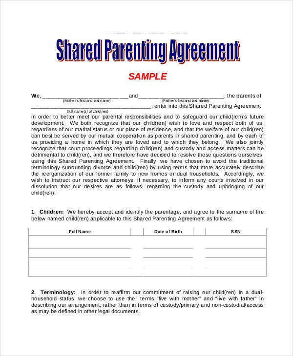 Parenting Agreement Templates 8 Free PDF Documents Download Free