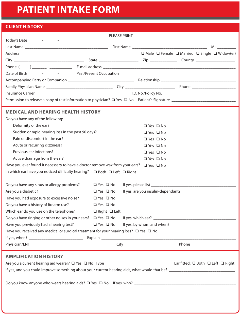 Patient Intake Form Download Printable PDF Templateroller