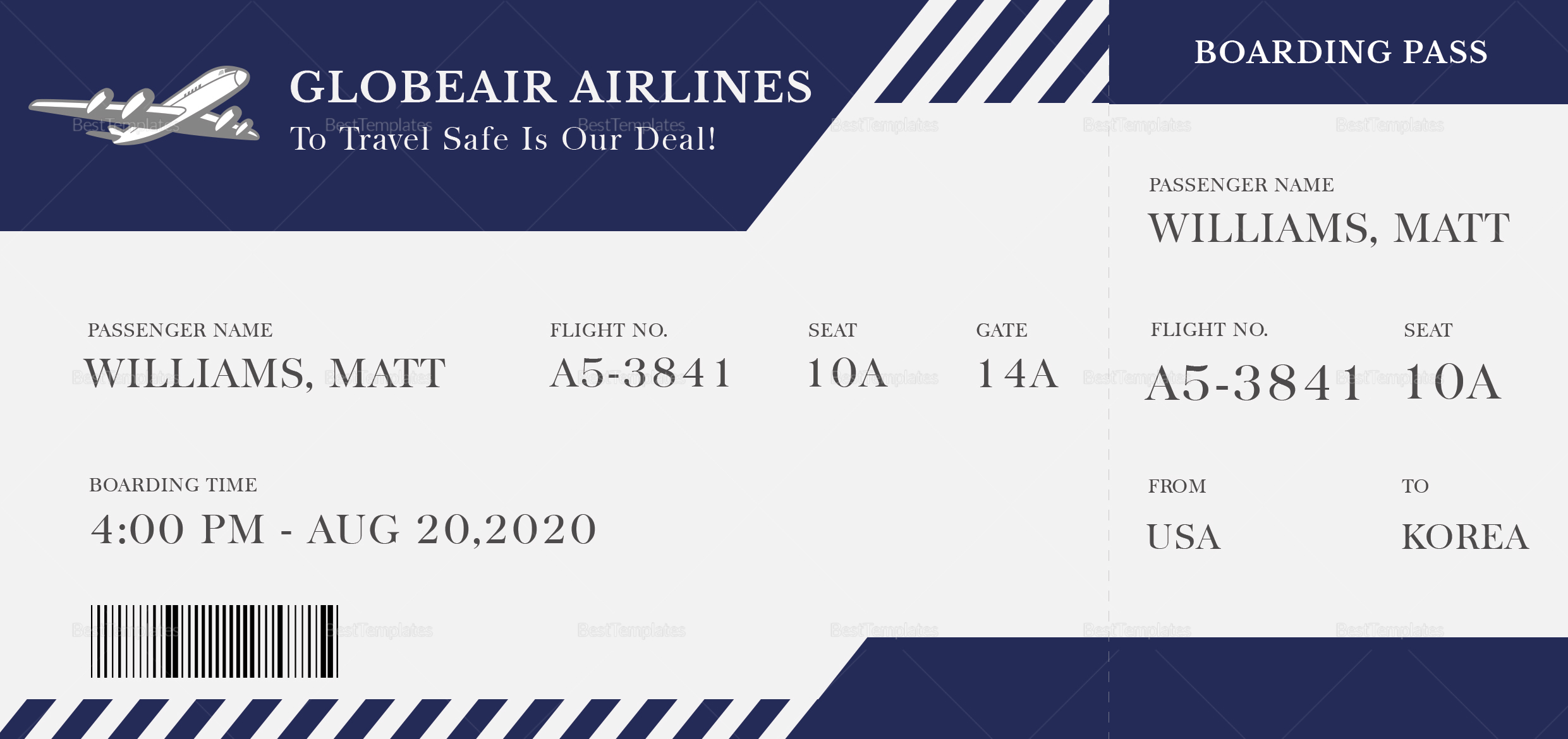 Plane Boarding Ticket Design Template In PSD Word Publisher