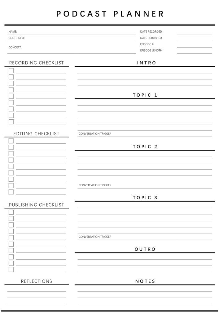 Podcast Planner EDITABLE Podcast Template Content Calendar Etsy