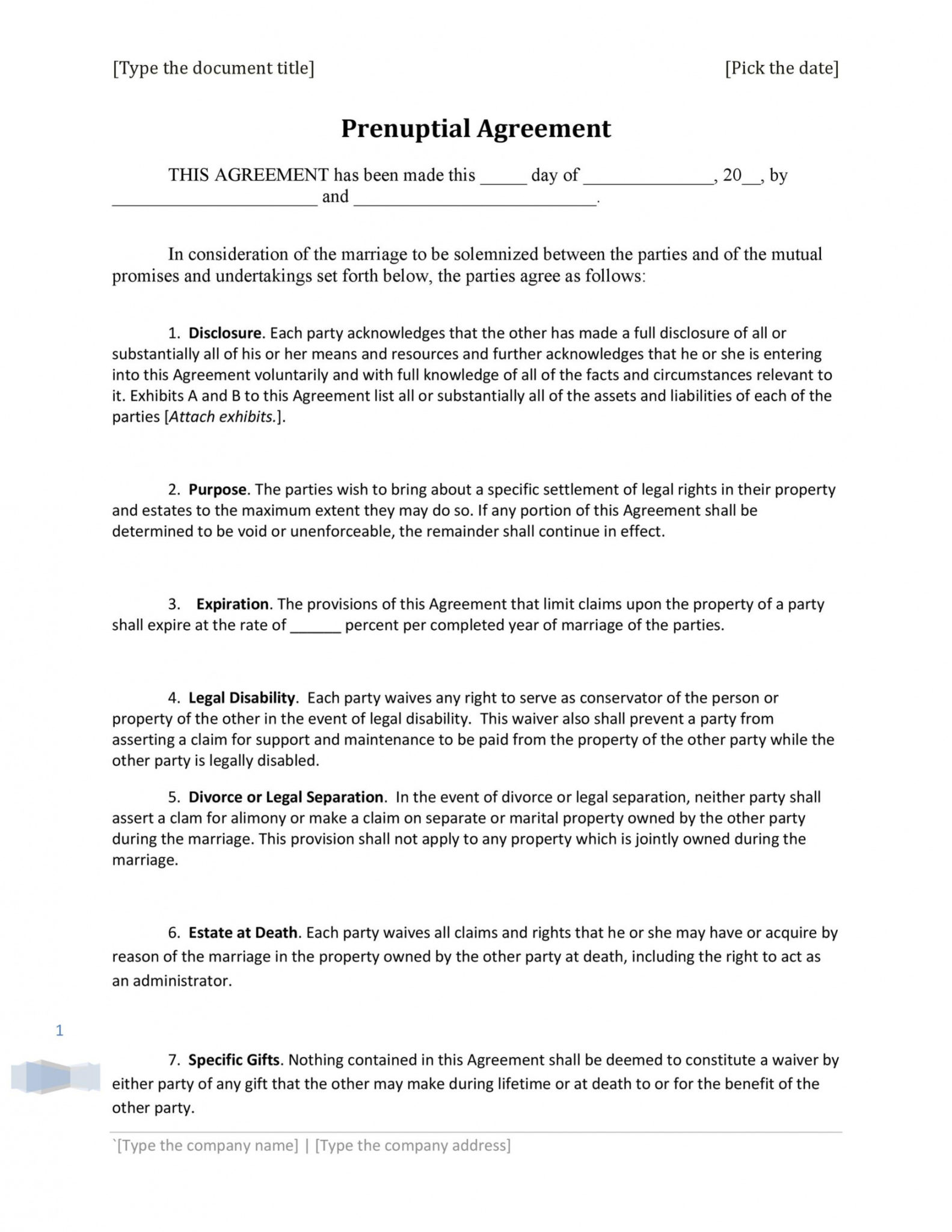 Printable 30 Prenuptial Agreement Samples Forms Templatelab