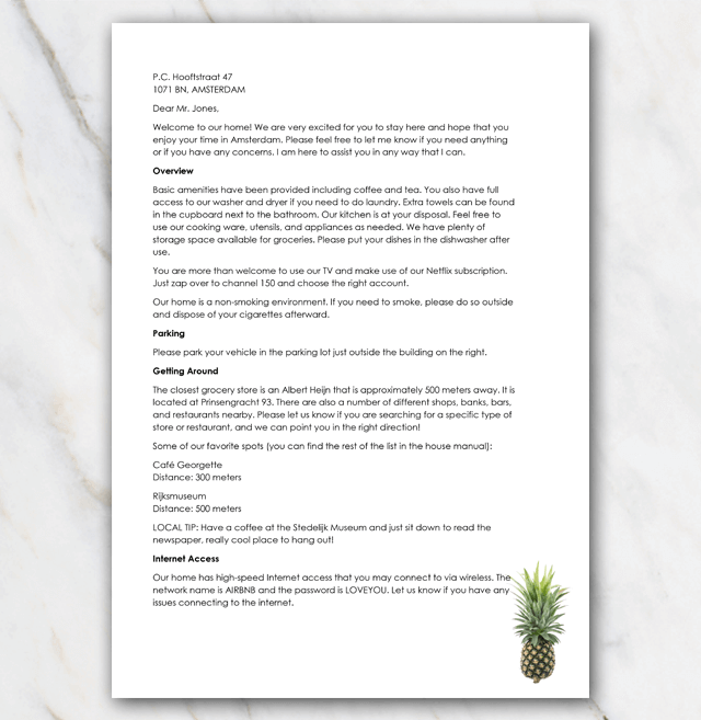Printable AirBnB Welcome Letter FREE Download