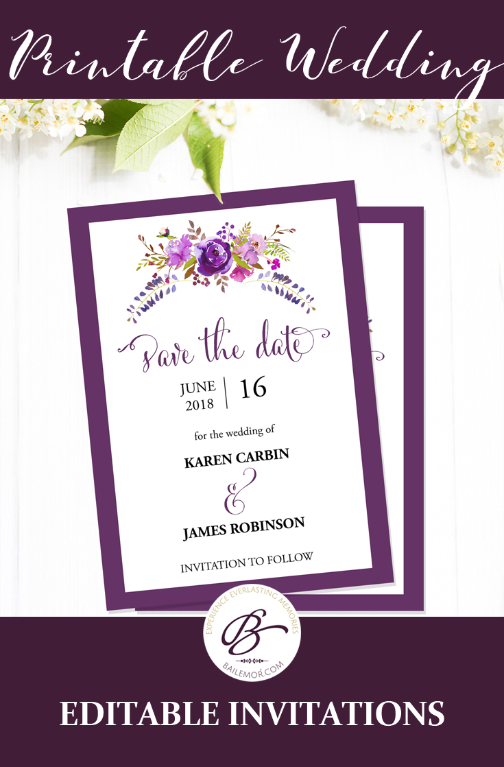 Printable And Editable Save The Date Wedding Invitation Template 