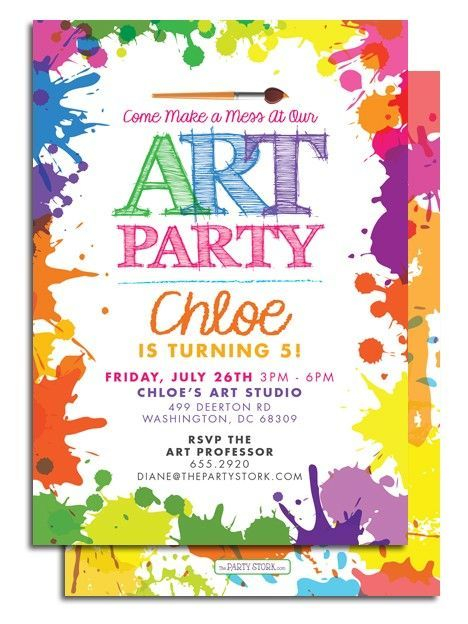 Printable Art Party Invitation At The Party Stork Party Printables