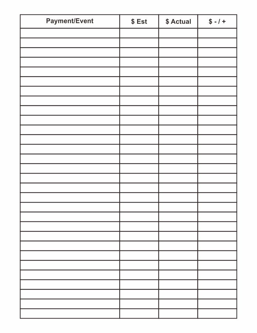 Printable Blank 4 Column Chart Templates Table Of Contents Template