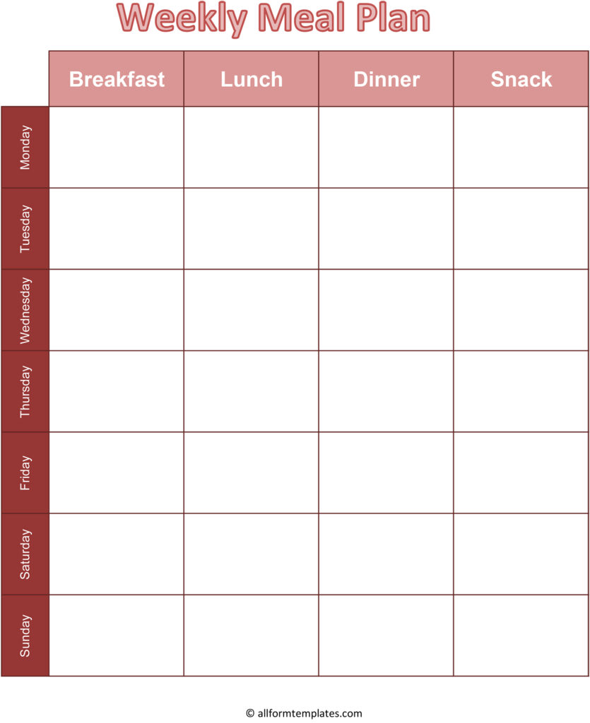 Printable Blank Monthly Meal Planner In PDF Word Excel