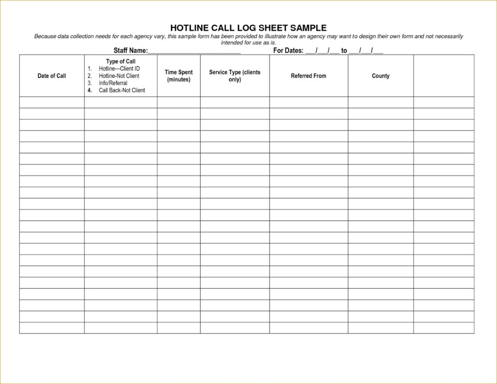 Printable Call Log Templates In Excel