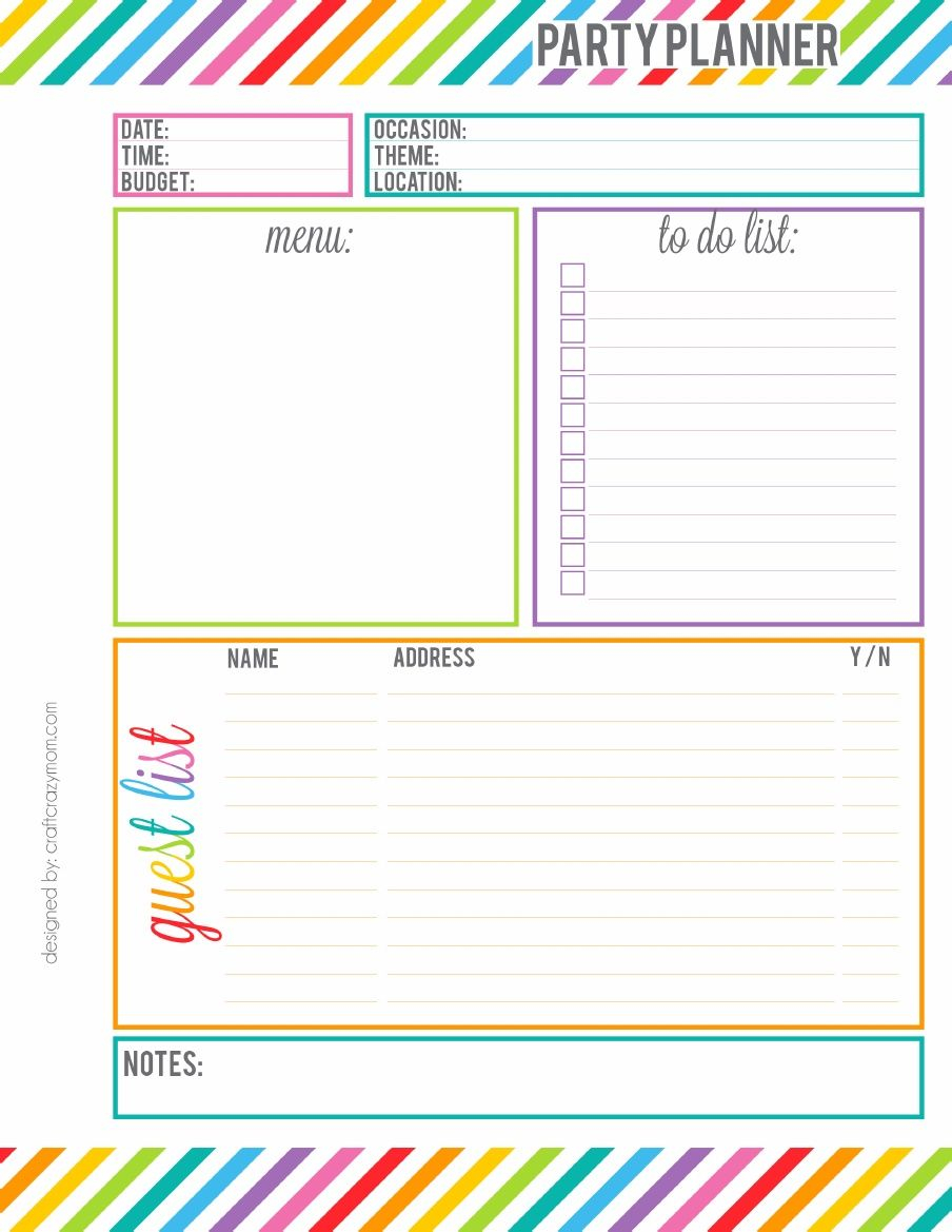 Rainbow Party Planner Printable Birthday Party Planner Party
