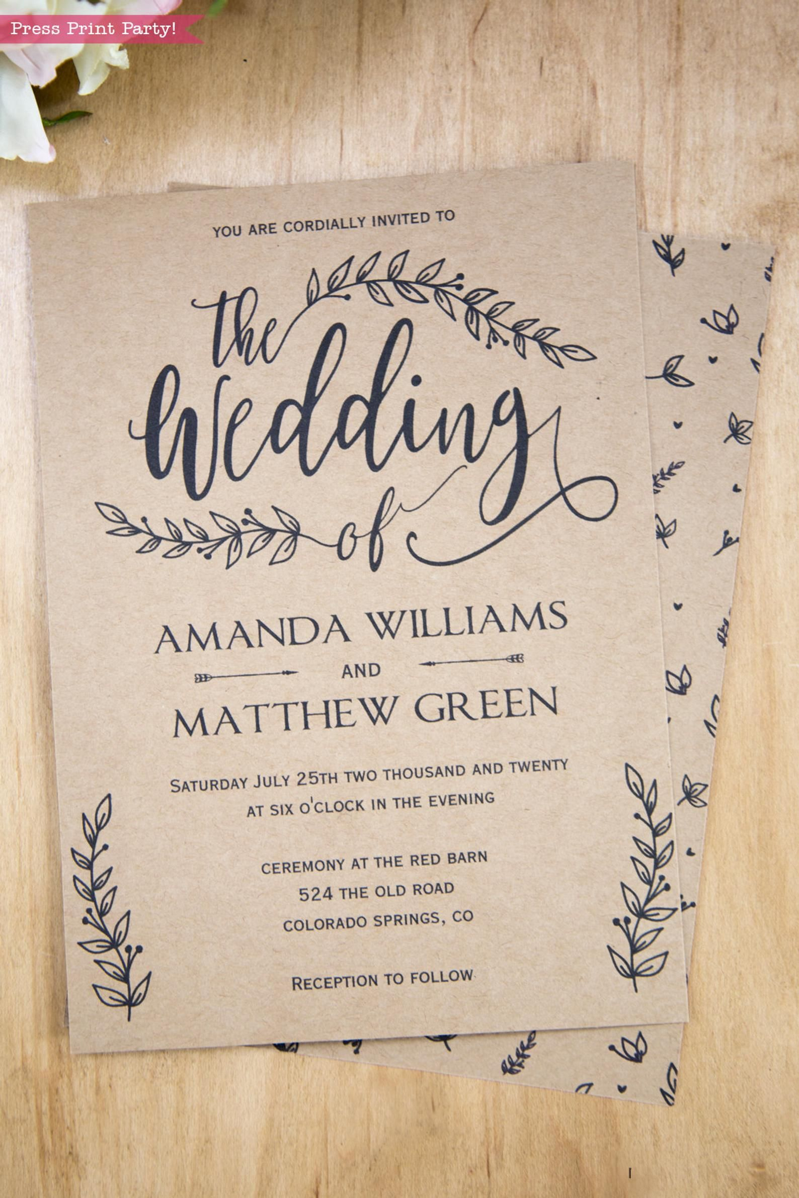 Rustic Wedding Invitation Template Printable Set Wedding Etsy 