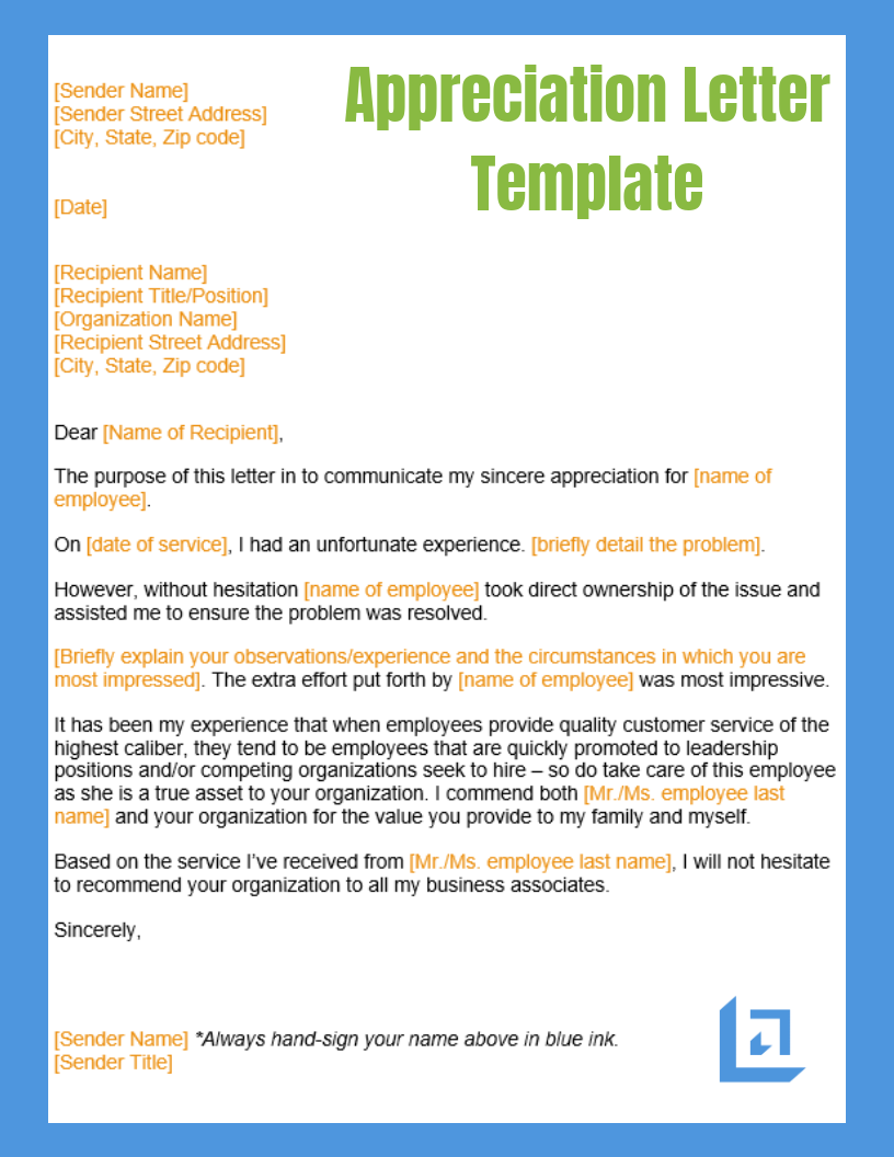 Sample Appreciation Letter Free Business Writing Templates