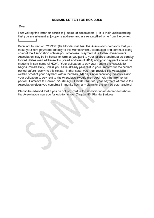 Sample Demand Letter For Hoa Dues Printable Pdf Download