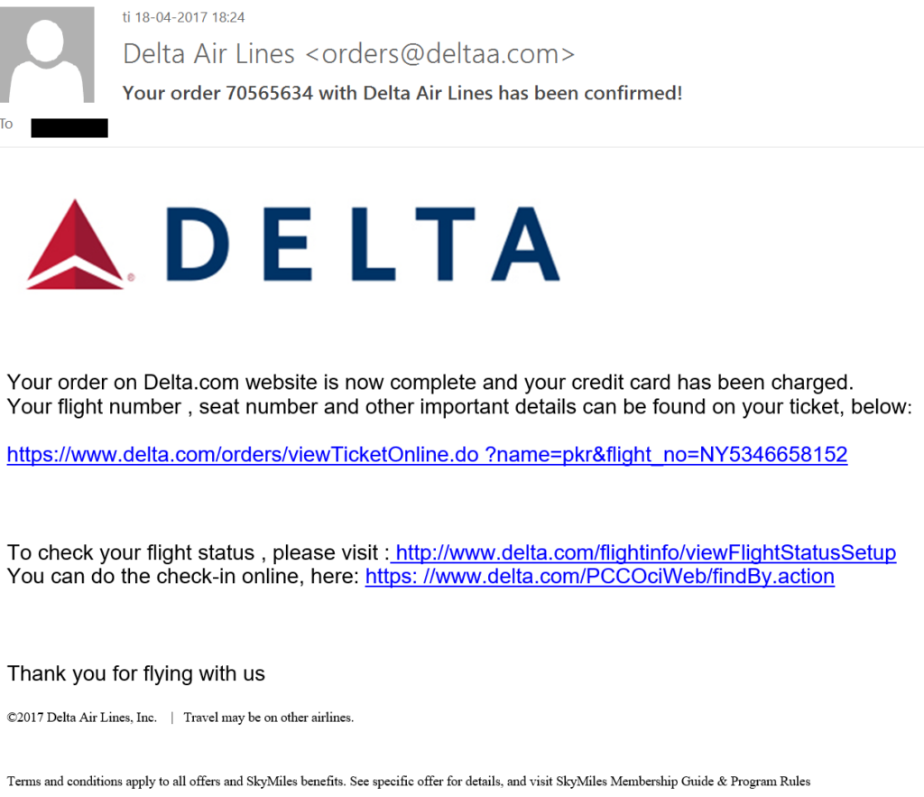 Security Alert Fake Delta Airlines Receipt Spreads Financial Malware