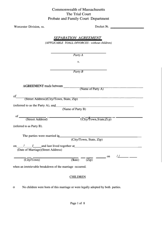 Separation Agreement Massachusetts Family Court Printable Pdf Download