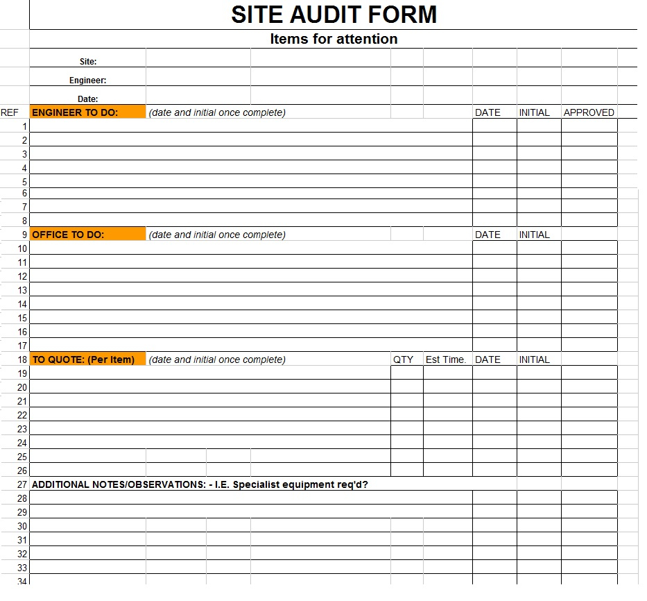 Site Audit Form Template Sample