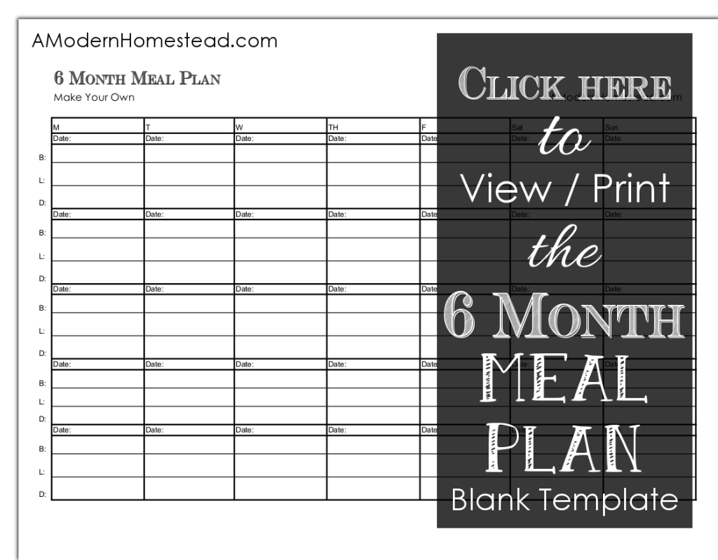 Six Month Meal Plan