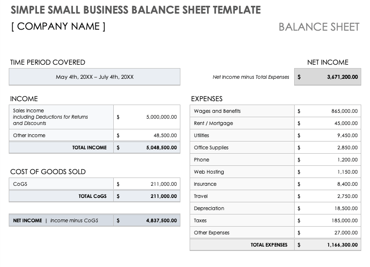 Small Business Balance Sheet Templates Smartsheet