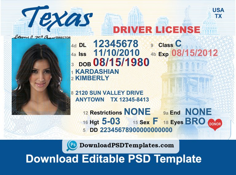 Texas Driver License Psd Template Download Editable File Free