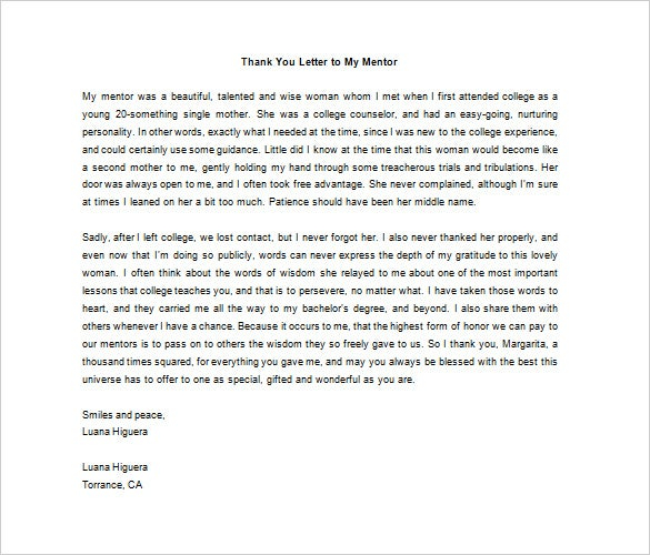 Thank You Letter To Mentor 9 Free Word Excel PDF Format Download 