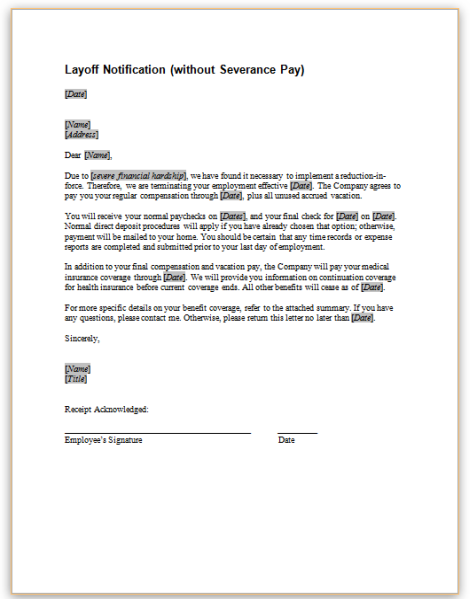 This Sample Letter Provides Notice To Employees That Termination Of