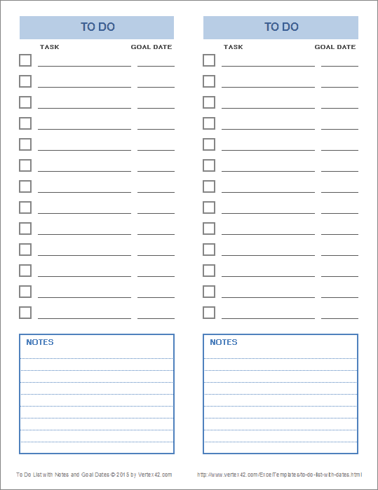 To Do List With Goal Dates To Do Lists Printable Good Notes To Do List