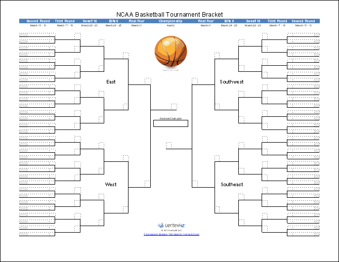 Tournament Bracket Templates For Excel 2021 March Madness Bracket