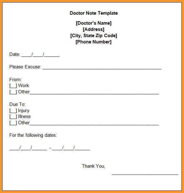 Urgent Care Doctors Note Template Template Business