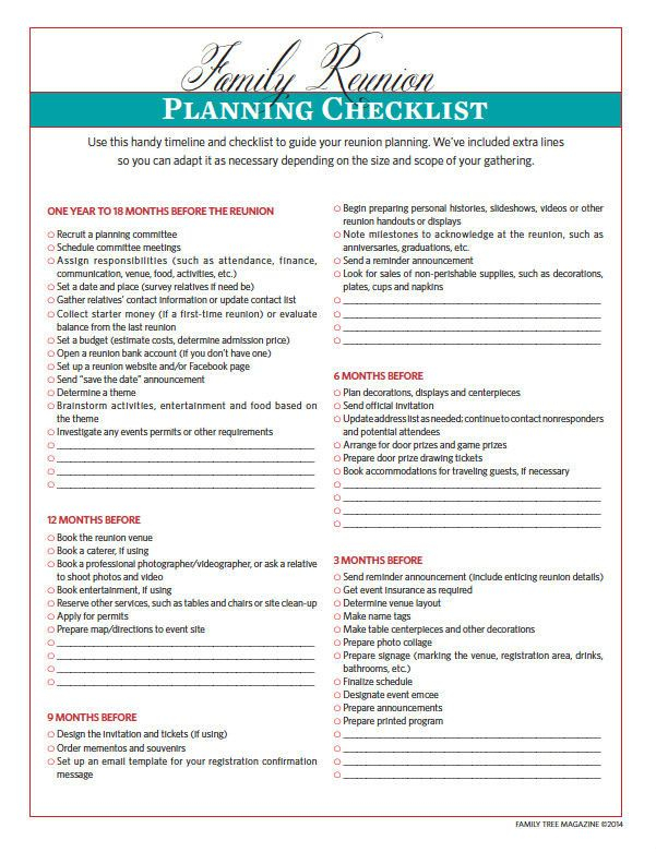 Your Family Reunion Planning Checklist Family Reunion Planning