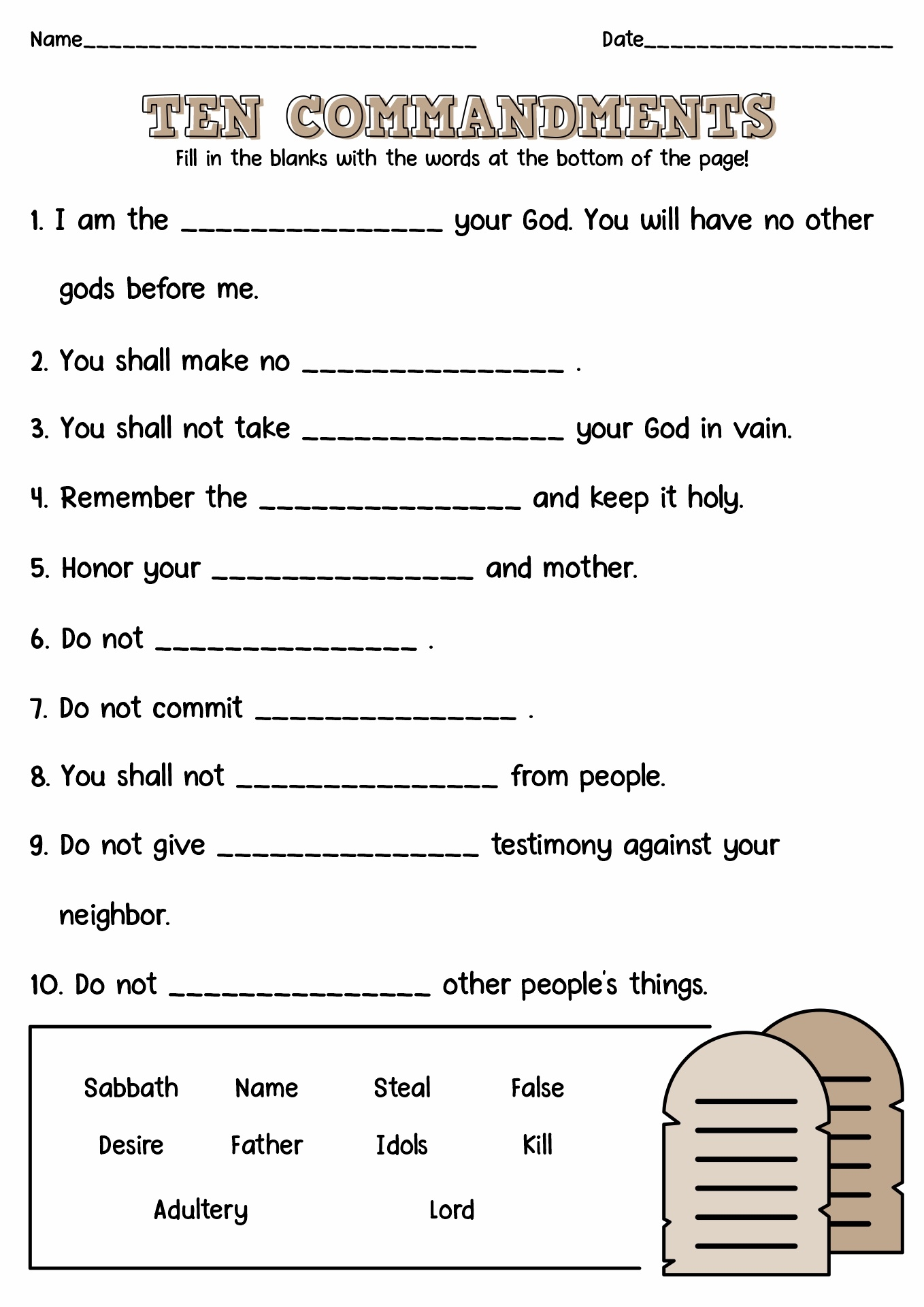 15 Free Printable 10 Commandments Worksheets Worksheeto
