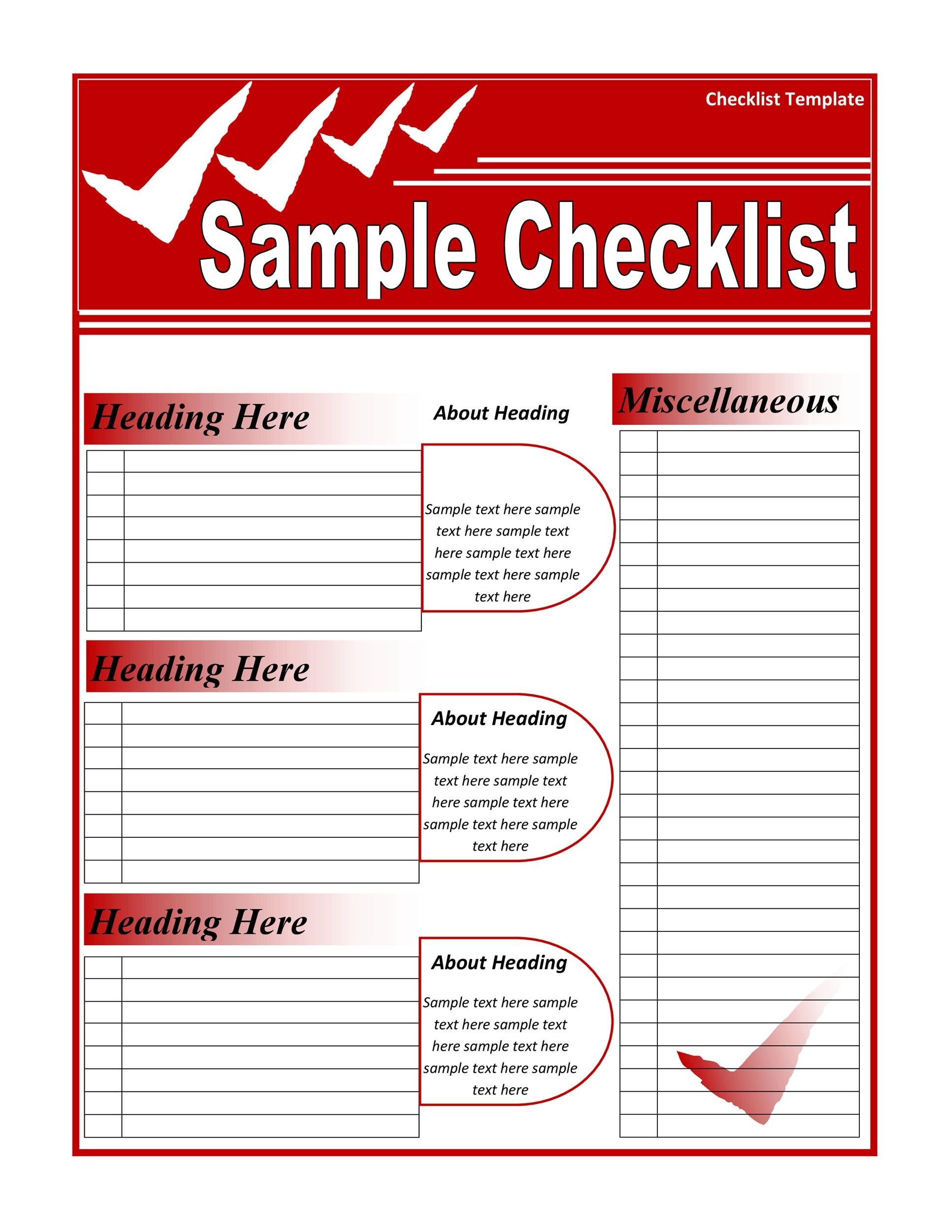 79 Printable Checklist Template Forms Fillable Samples In Pdf Word Photos