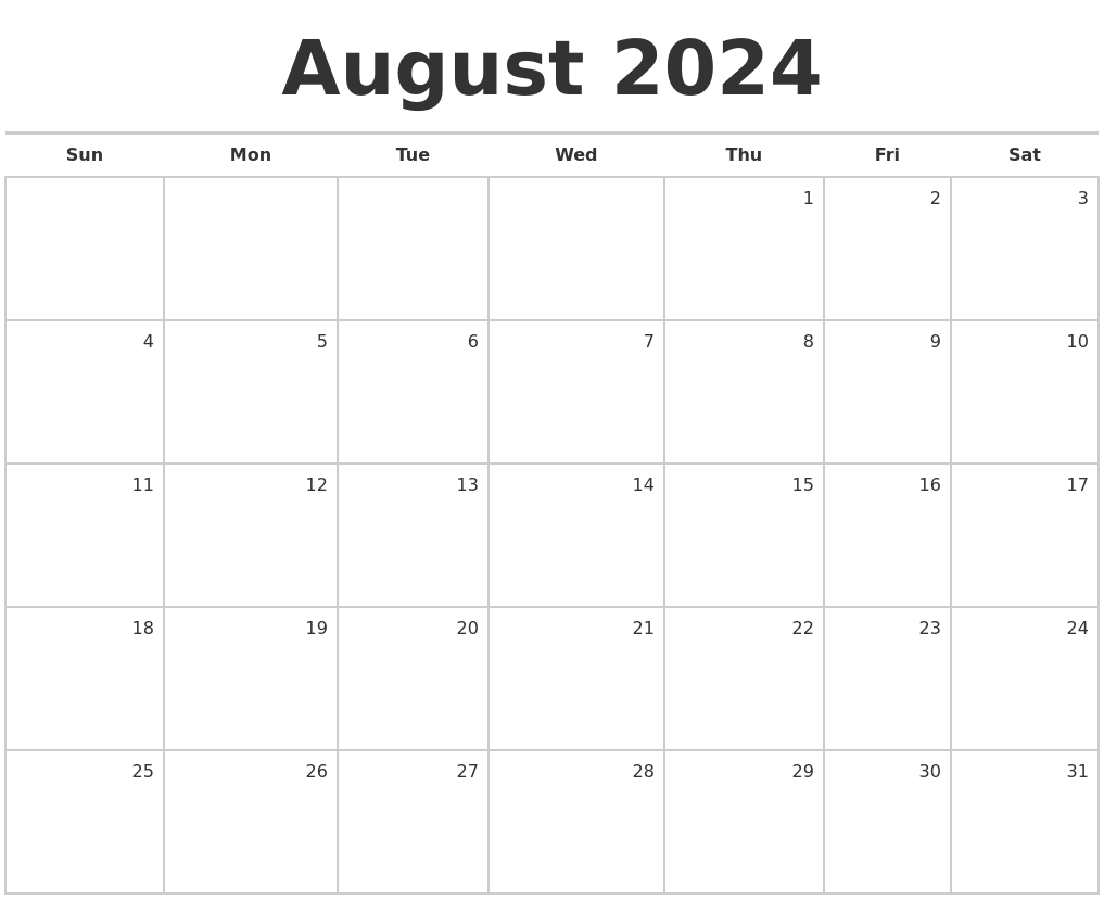 Calendar August 2024 Free Printable Calendar 2024 Ireland Printable