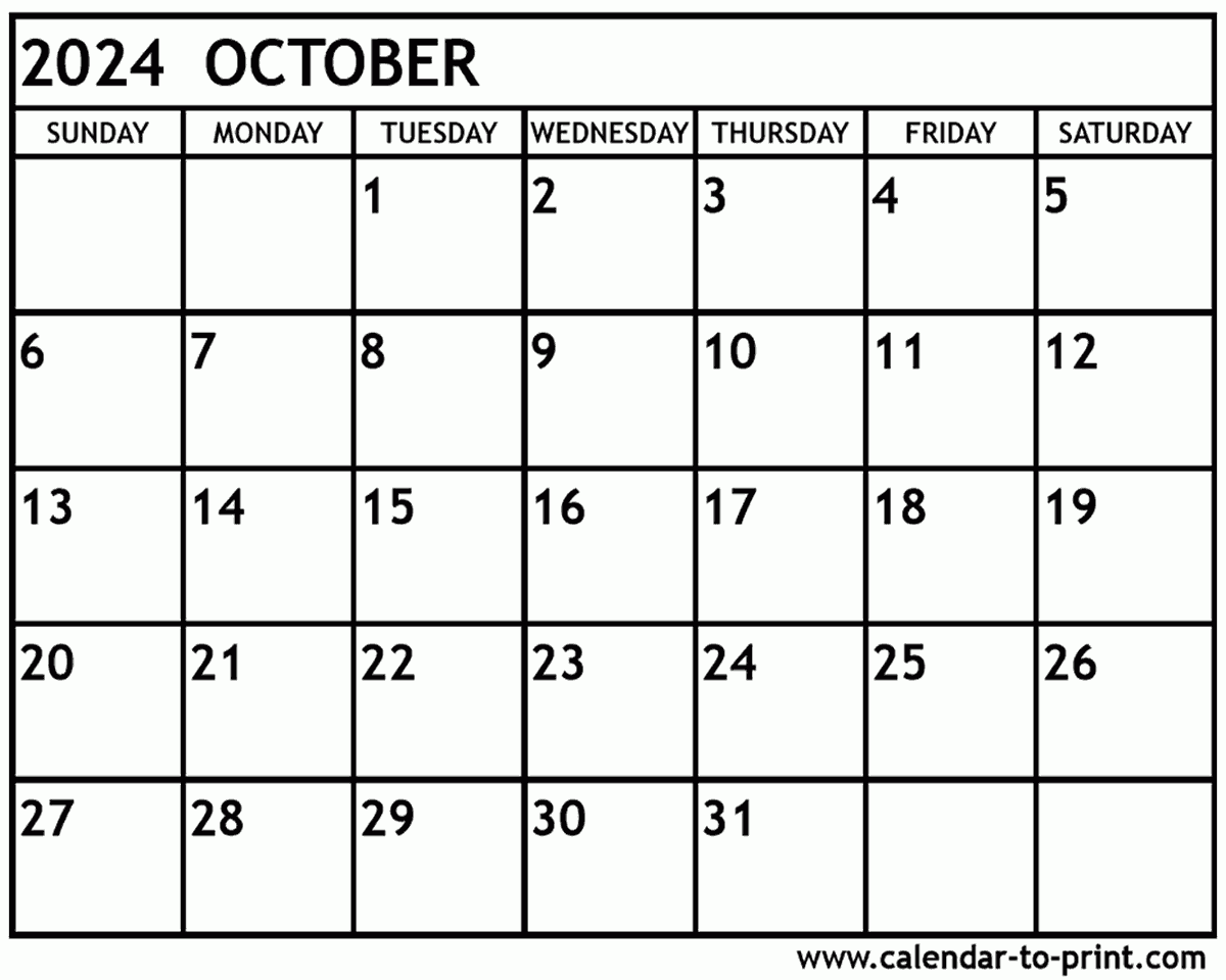 Calendar October 2024 Printable Calendar