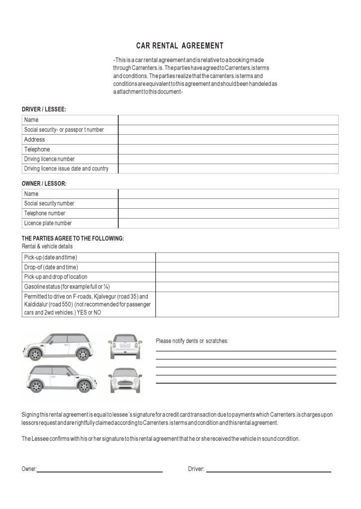 Car Rental Agreement Template Free Download Printable Templates