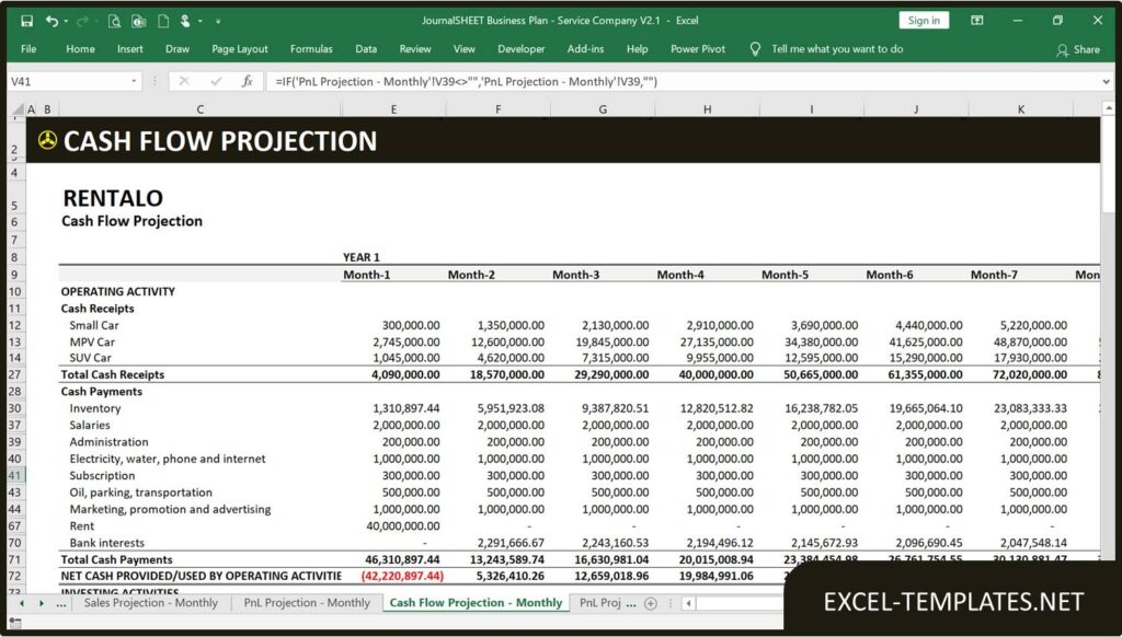 Cash Flow Projection Template Excel Templates