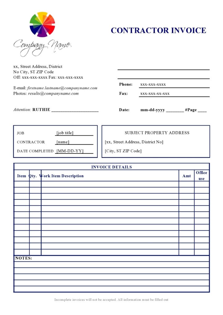 Contract Work Invoice Template