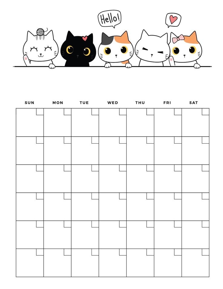 Cute Cat Free Printable Blank Calendar 2021 In 2021 Blank Calendar