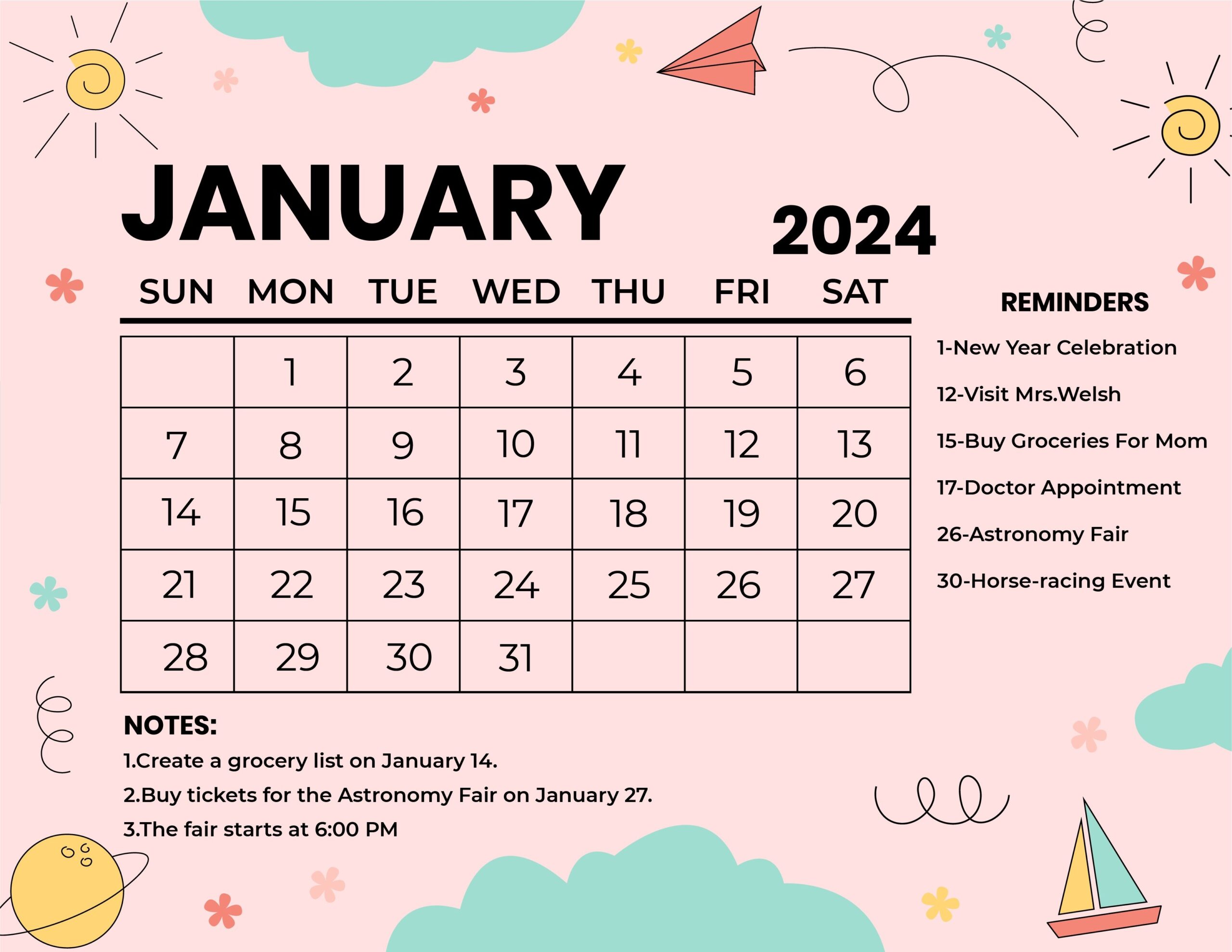 Cute January 2024 Calendar Printable Best The Best Famous Printable